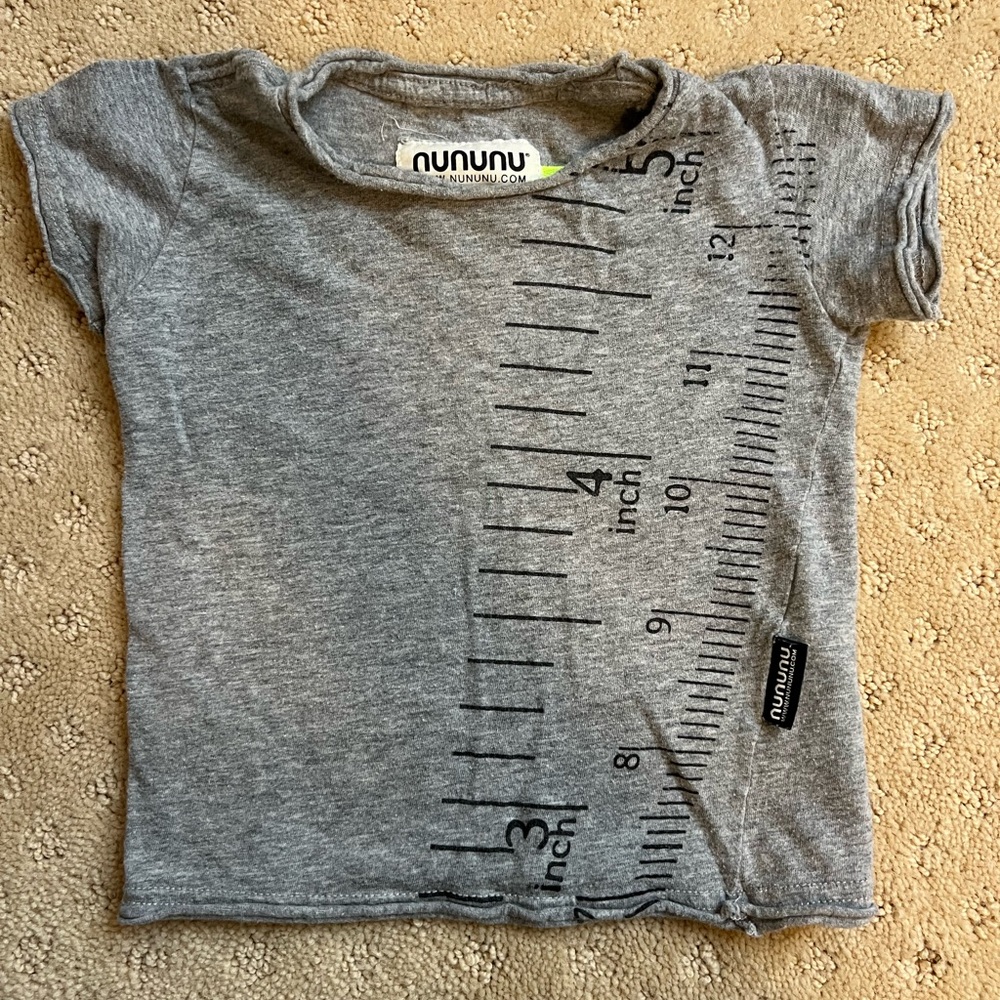 Nununu Grey Tape Measure T Shirt - 6-12 months